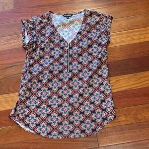 Express Multicolor Patterned V-Neck Blouse